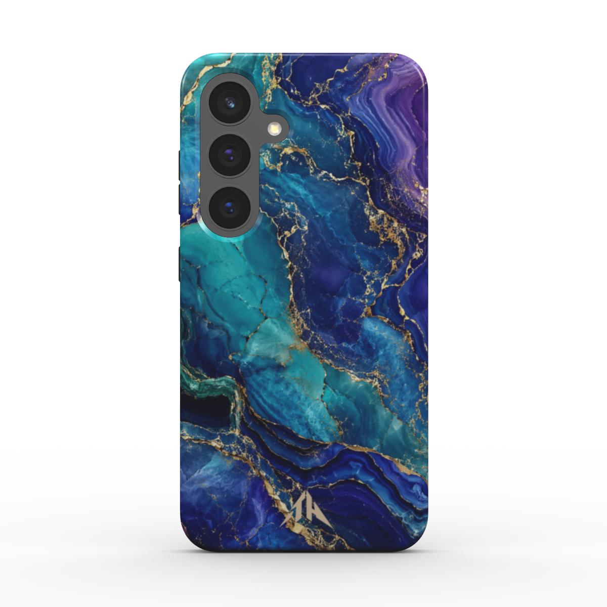 Magnetische Handyhülle „Amethyst Marmor“ für Samsung Galaxy und Google Pixel – Rückansicht mit champagnerfarbenem Logo