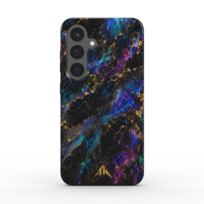 Magnetische Handyhülle „Galaxie Marmor“ für Samsung Galaxy und Google Pixel – Rückansicht mit goldenem Logo