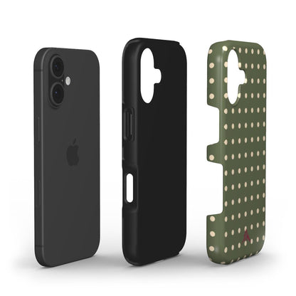 Explosionsansicht der stossfesten Handyhülle „Olivgrün & Beige“ mit TPU- und PC-Schale