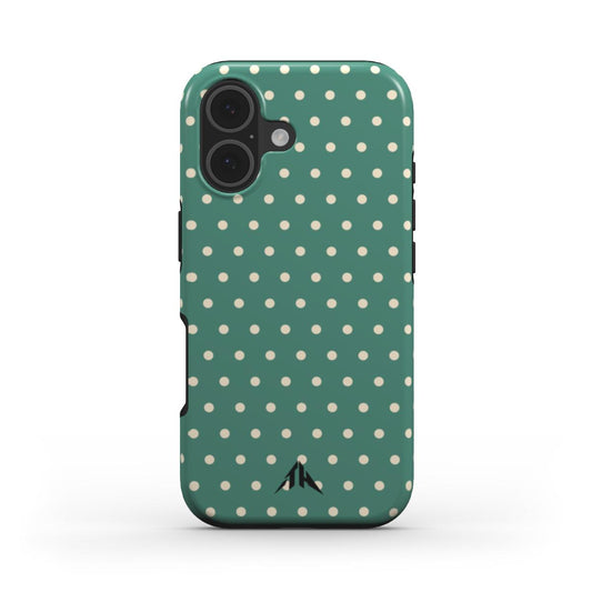 Rückansicht der stossfesten Handyhülle „Mint & Creme“ mit cremefarbenen Punkten auf Mint