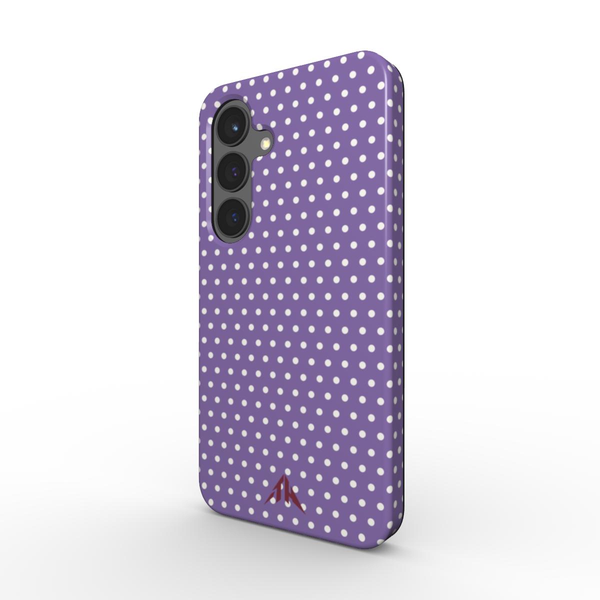Magnetische Handyhülle „Lavendel & Weiss“ – Schrägansicht mit Burgundy-Logo