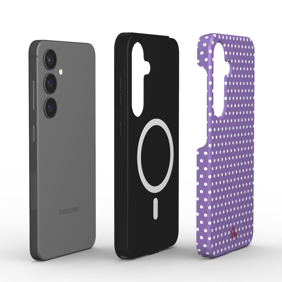 Magnetische Handyhülle „Lavendel & Weiss“ – Innenansicht mit Magnetring und Burgundy-Logo