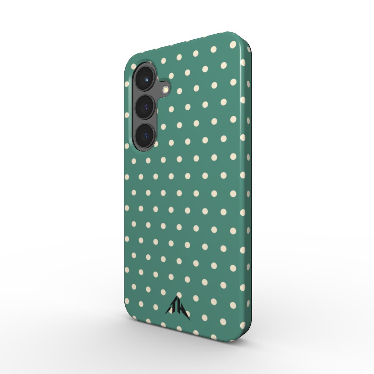 Magnetische Handyhülle „Mint & Creme“ – Schrägansicht mit Black-Logo