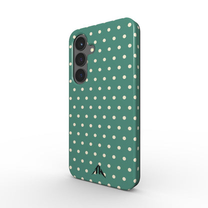 Magnetische Handyhülle „Mint & Creme“ – Schrägansicht mit Black-Logo