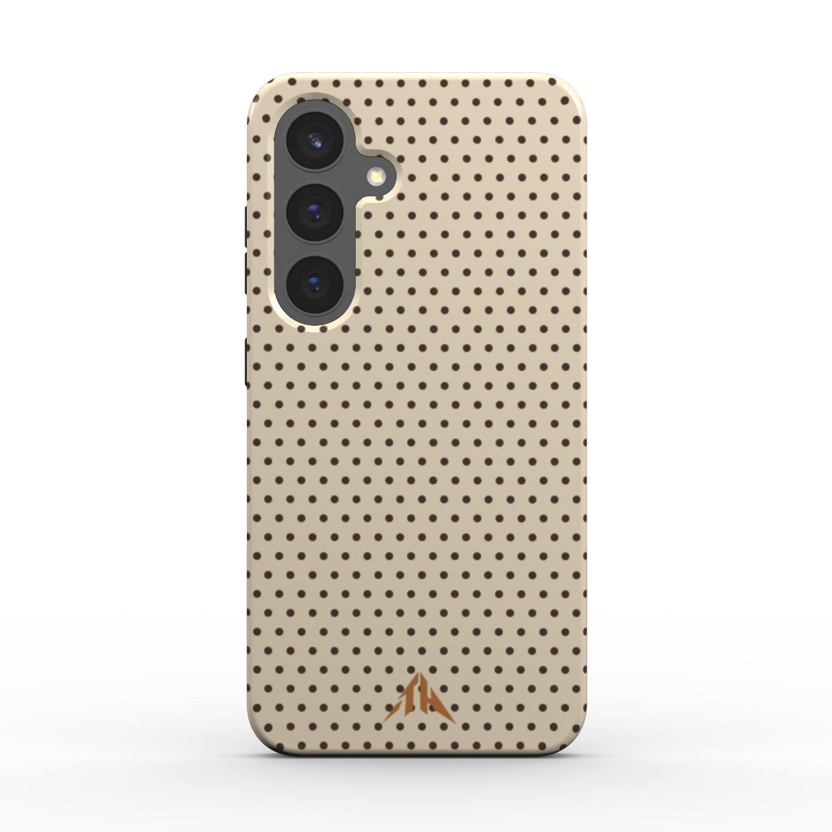 Magnetische Handyhülle „Kleine Espresso-Punkte“ – Rückansicht mit Copper-Logo