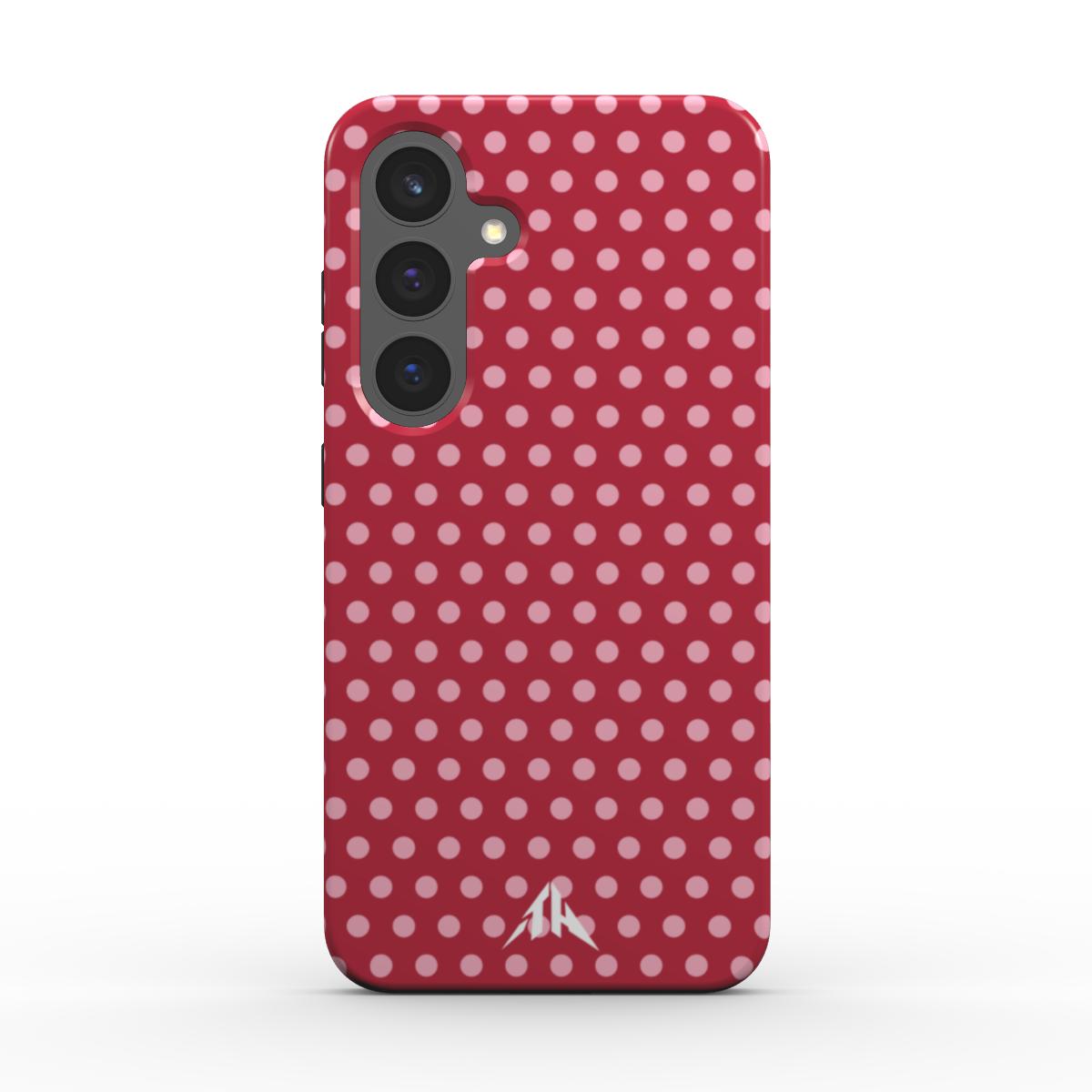 Magnetische Handyhülle „Rot & Rosa“ – Rückansicht mit White-Logo