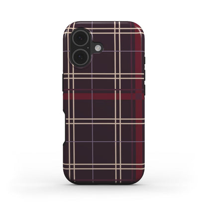 Stossfeste Handyhülle „Pflaumennacht Tartan“ – Tartan-Karo, Rückansicht