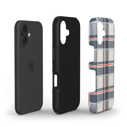 Stossfeste Handyhülle „Marineblau-Persimone Tartan“ – Innenansicht mit TPU- und PC-Schale