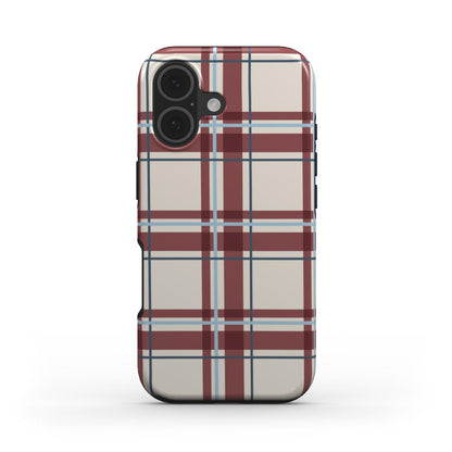 Stossfeste Handyhülle „Bordeaux-Himmelblau Tartan“ – Tartan-Karo, Rückansicht