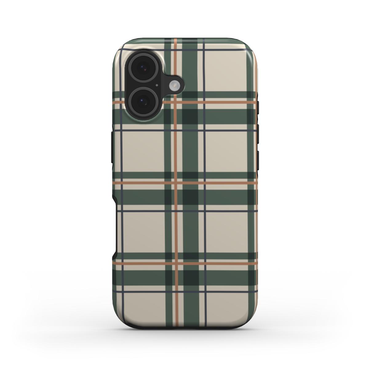 Stossfeste Handyhülle „Kiefergrün-Kupfer Tartan“ – Tartan-Karo, Rückansicht