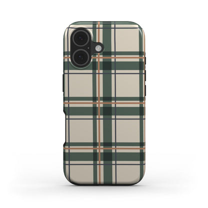 Stossfeste Handyhülle „Kiefergrün-Kupfer Tartan“ – Tartan-Karo, Rückansicht