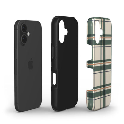 Stossfeste Handyhülle „Kiefergrün-Kupfer Tartan“ – Innenansicht mit TPU- und PC-Schale