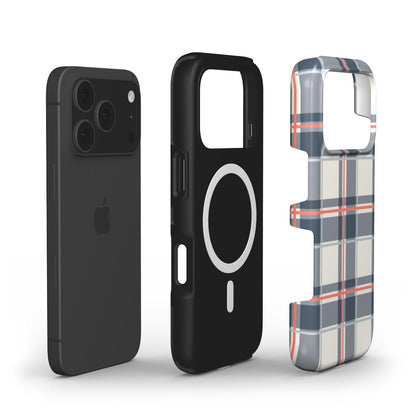 MagSafe Handyhülle „Marineblau-Persimone Tartan“ – Innenansicht mit Magnetring