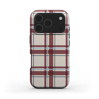 MagSafe Handyhülle „Bordeaux-Himmelblau Tartan“ – Tartan-Karo, Rückansicht