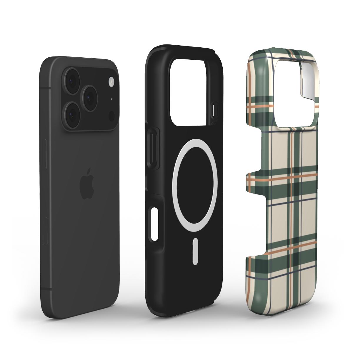 MagSafe Handyhülle „Kiefergrün-Kupfer Tartan“ – Innenansicht mit Magnetring