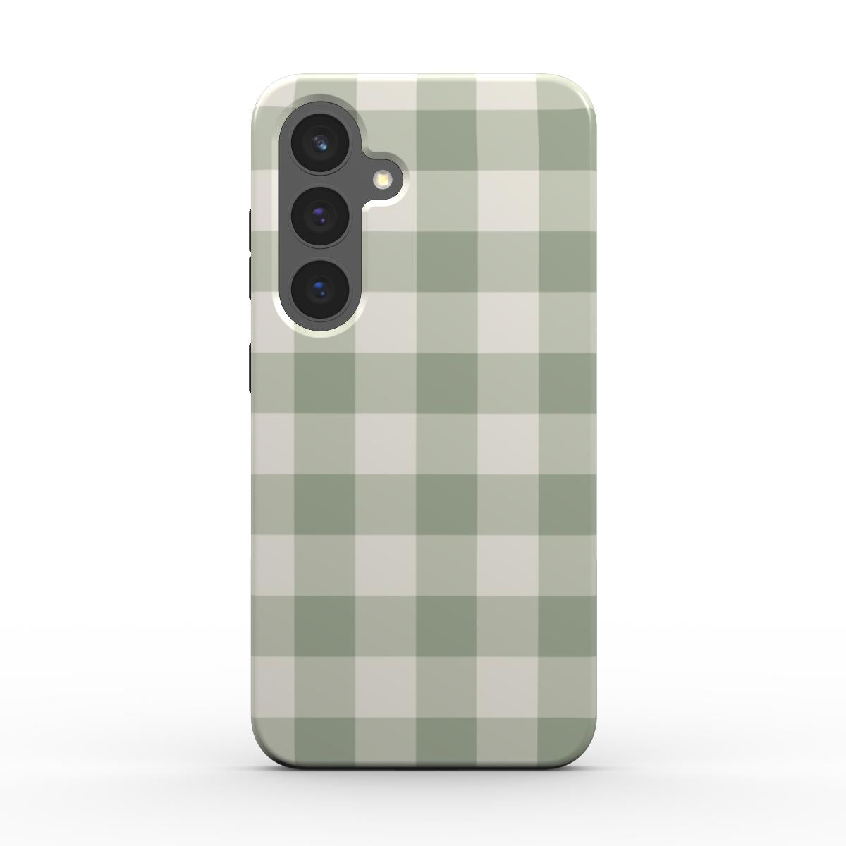 Magnetische Handyhülle „Salbei-Elfenbein Vichy“ – Vichy-Karo, Rückansicht
