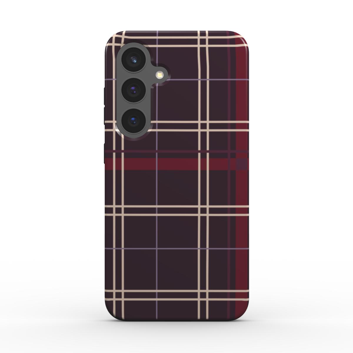 Magnetische Handyhülle „Pflaumennacht Tartan“ – Tartan-Karo, Rückansicht