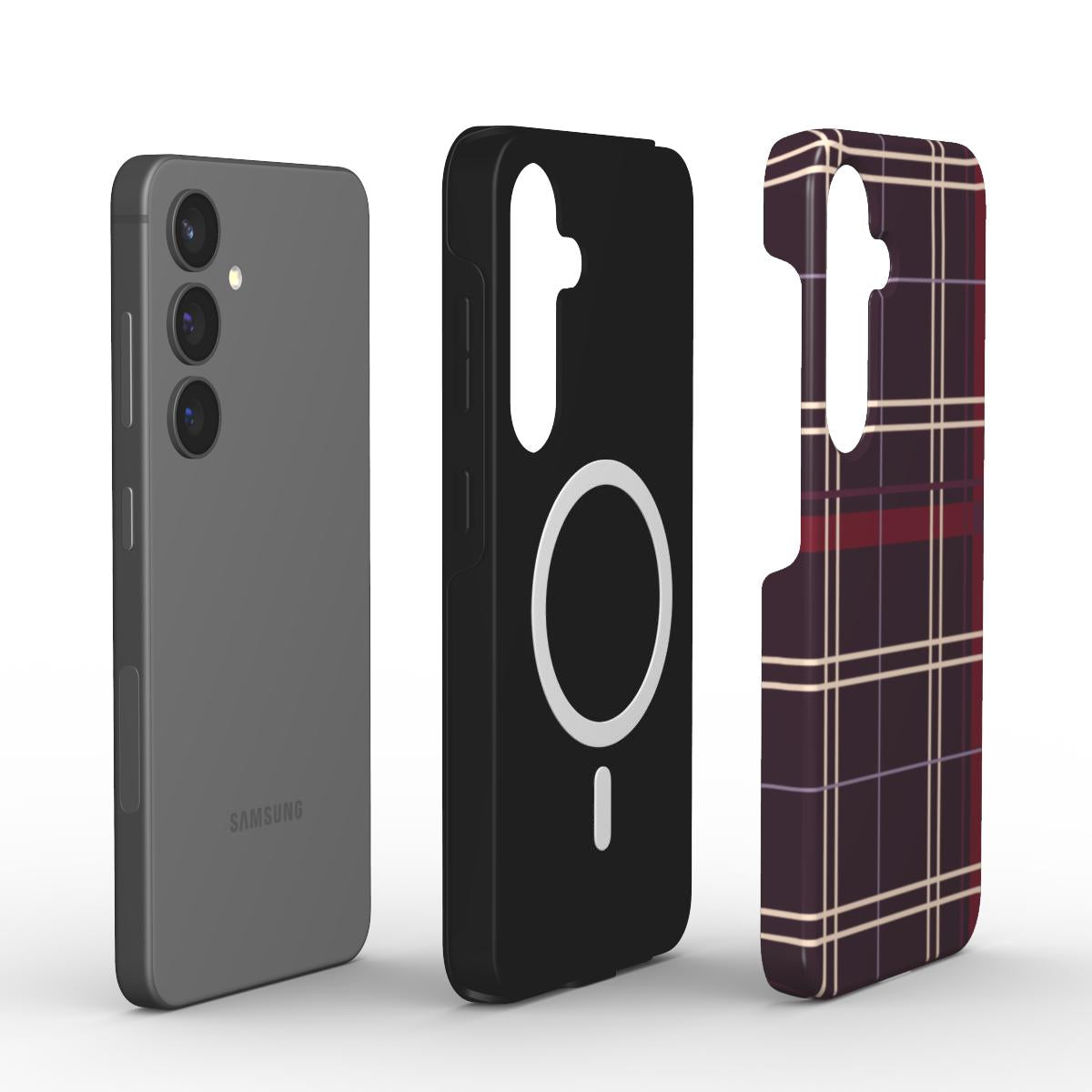 Magnetische Handyhülle „Pflaumennacht Tartan“ – Innenansicht mit Magnetring