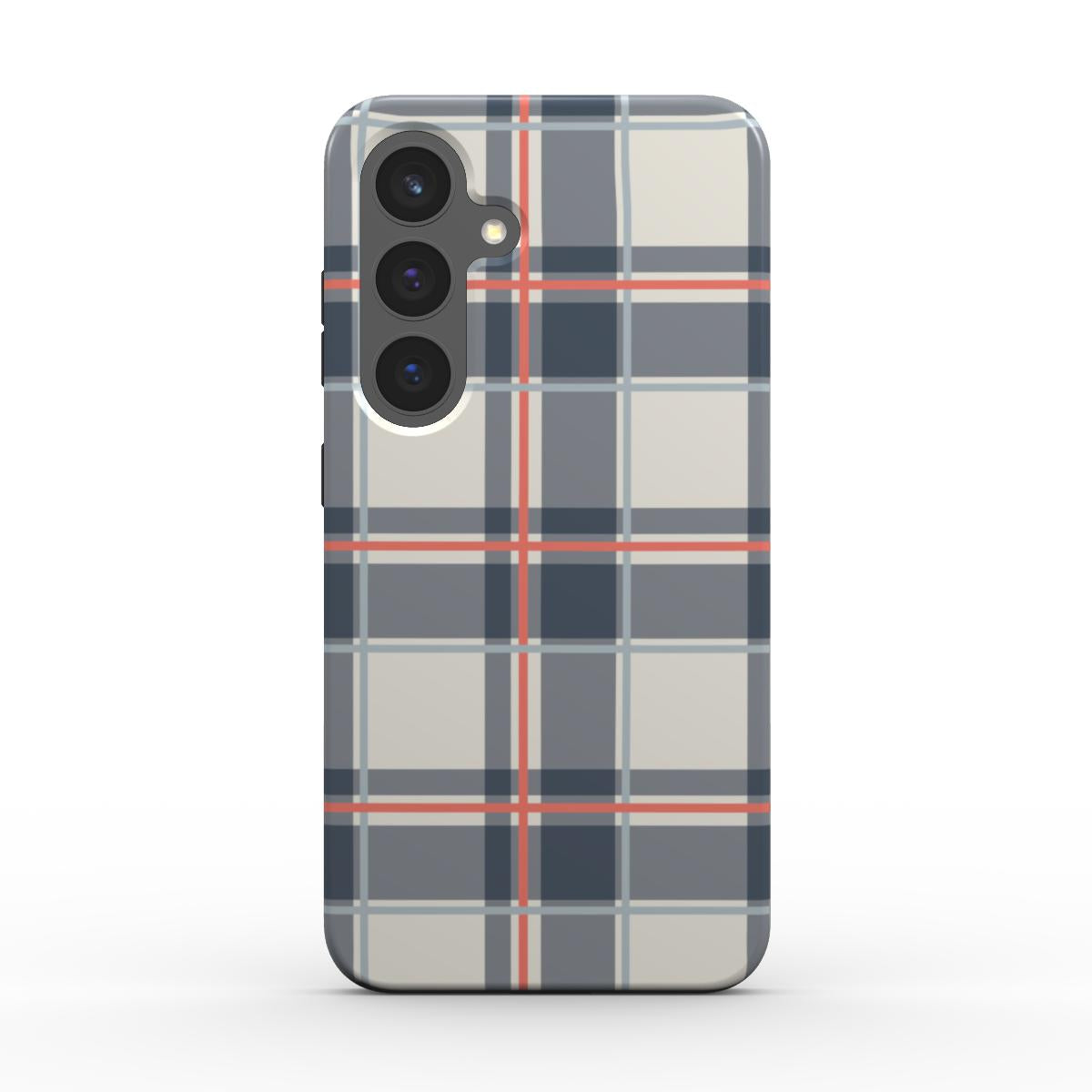 Magnetische Handyhülle „Marineblau-Persimone Tartan“ – Tartan-Karo, Rückansicht