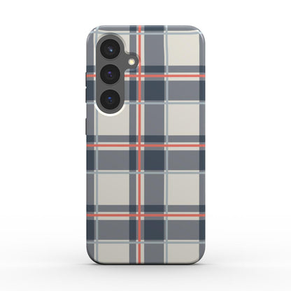 Magnetische Handyhülle „Marineblau-Persimone Tartan“ – Tartan-Karo, Rückansicht