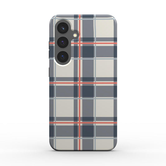 Magnetische Handyhülle „Marineblau-Persimone Tartan“ – Tartan-Karo, Rückansicht