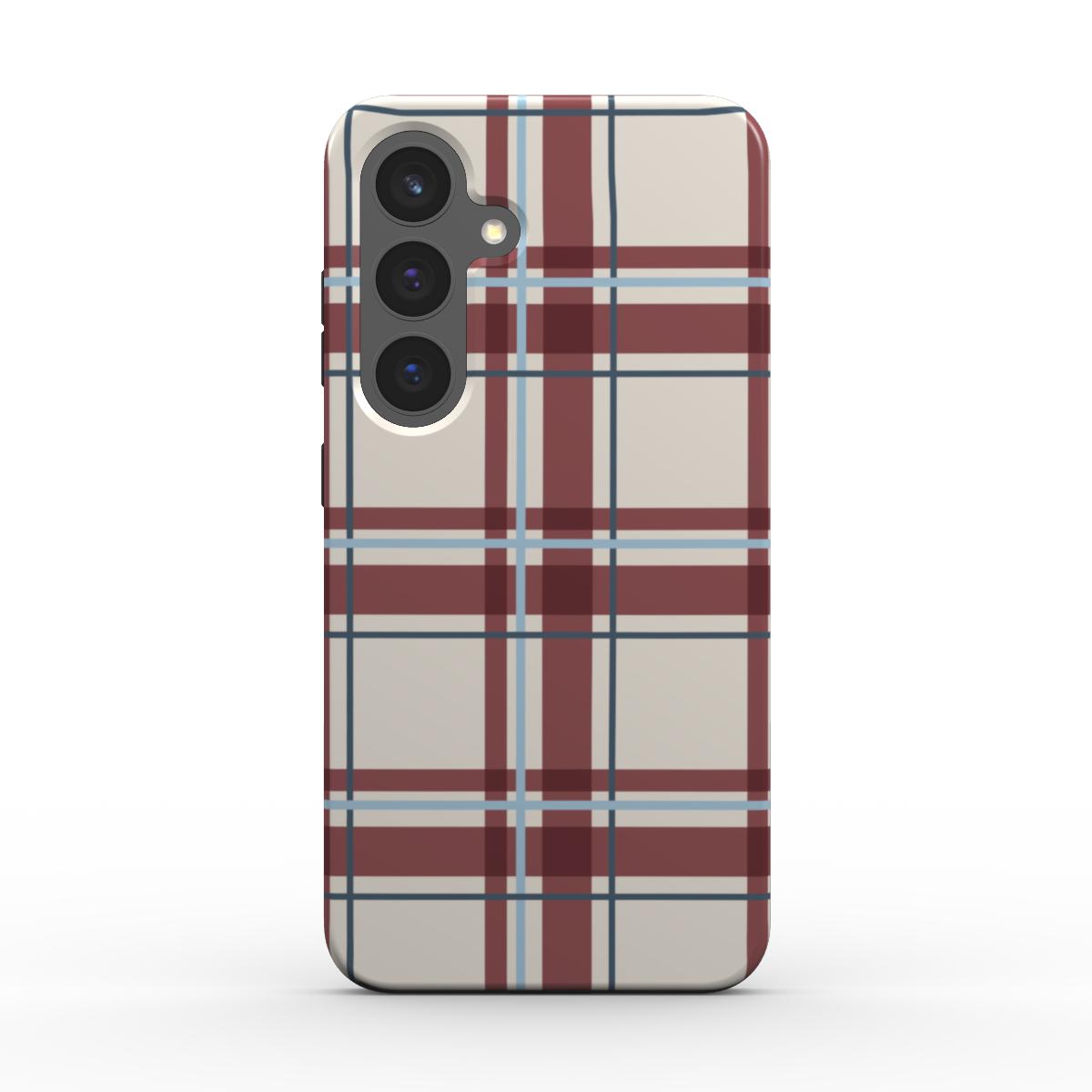 Magnetische Handyhülle „Bordeaux-Himmelblau Tartan“ – Tartan-Karo, Rückansicht