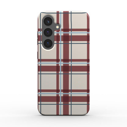 Magnetische Handyhülle „Bordeaux-Himmelblau Tartan“ – Tartan-Karo, Rückansicht