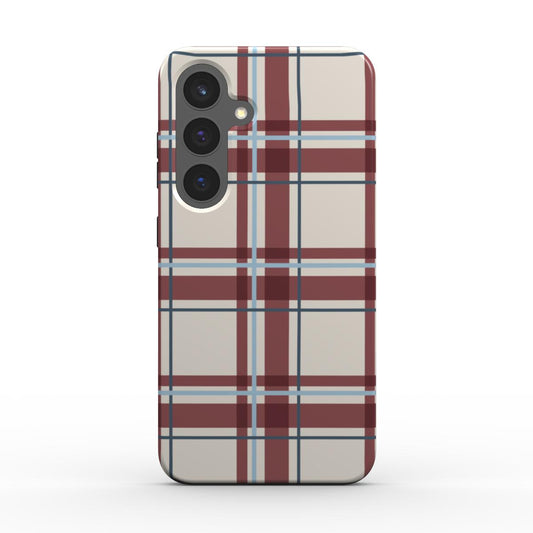 Magnetische Handyhülle „Bordeaux-Himmelblau Tartan“ – Tartan-Karo, Rückansicht