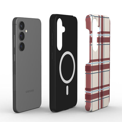 Magnetische Handyhülle „Bordeaux-Himmelblau Tartan“ – Innenansicht mit Magnetring
