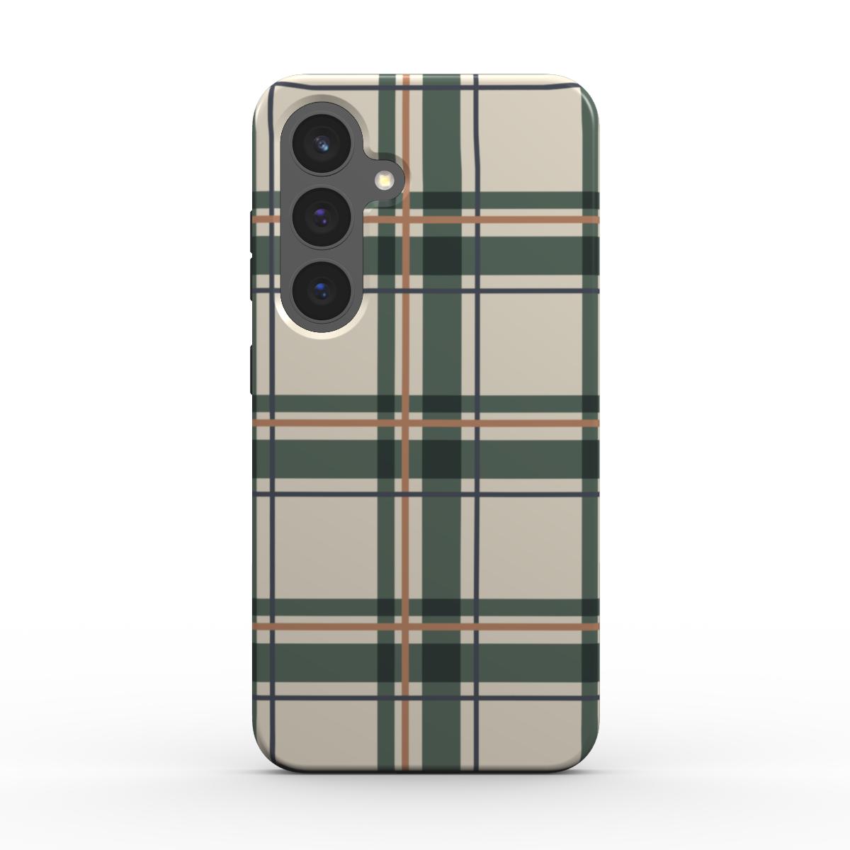 Magnetische Handyhülle „Kiefergrün-Kupfer Tartan“ – Tartan-Karo, Rückansicht