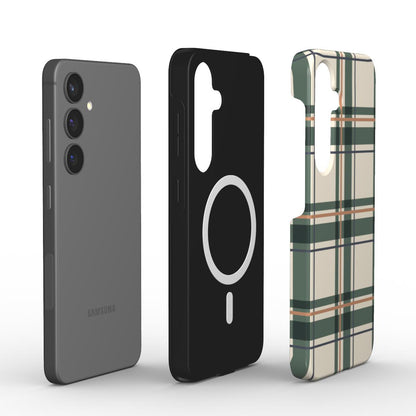 Magnetische Handyhülle „Kiefergrün-Kupfer Tartan“ – Innenansicht mit Magnetring