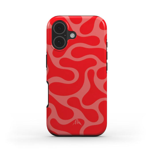 Stossfeste Handyhülle Retro-Wellen Rot für iPhone 17 – Rückansicht, Muster in Rot und Koralle