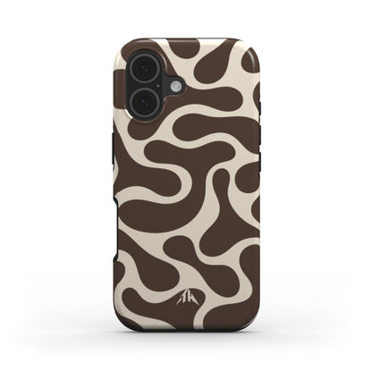 Stossfeste Handyhülle Retro-Wellen Braun für iPhone 17 – Rückansicht, Muster in Braun und Creme