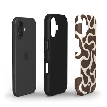 Stossfeste Handyhülle Retro-Wellen Braun für iPhone 17 – Aufbau mit zwei Schutzschichten, Muster in Braun und Creme