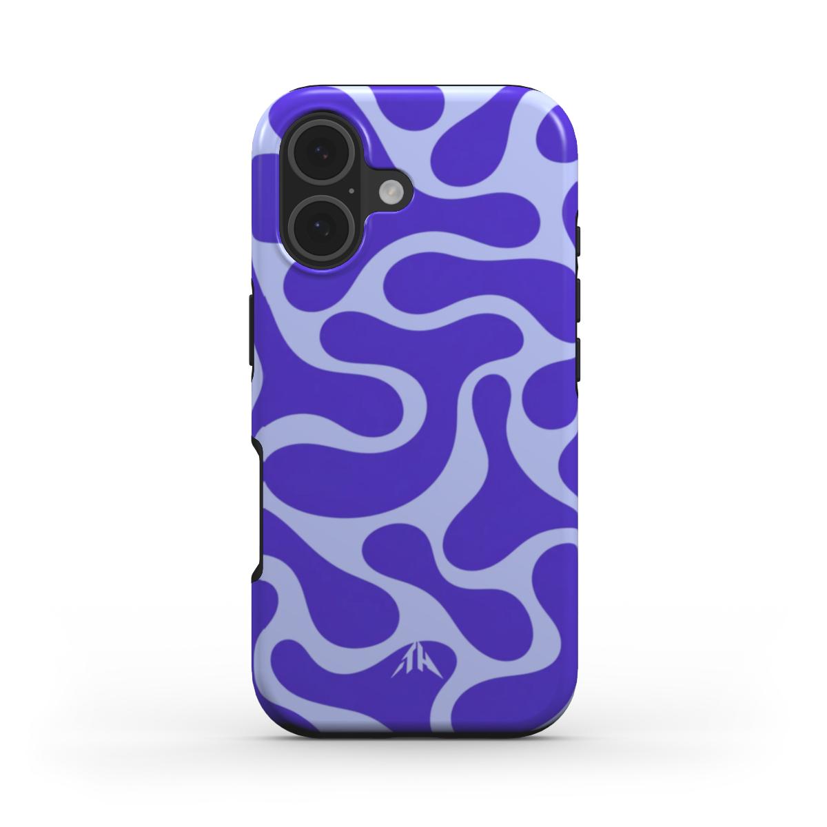 Stossfeste Handyhülle Retro-Wellen Blau für iPhone 17 – Rückansicht, Muster in Blau und Helllila