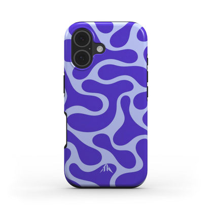 Stossfeste Handyhülle Retro-Wellen Blau für iPhone 17 – Rückansicht, Muster in Blau und Helllila