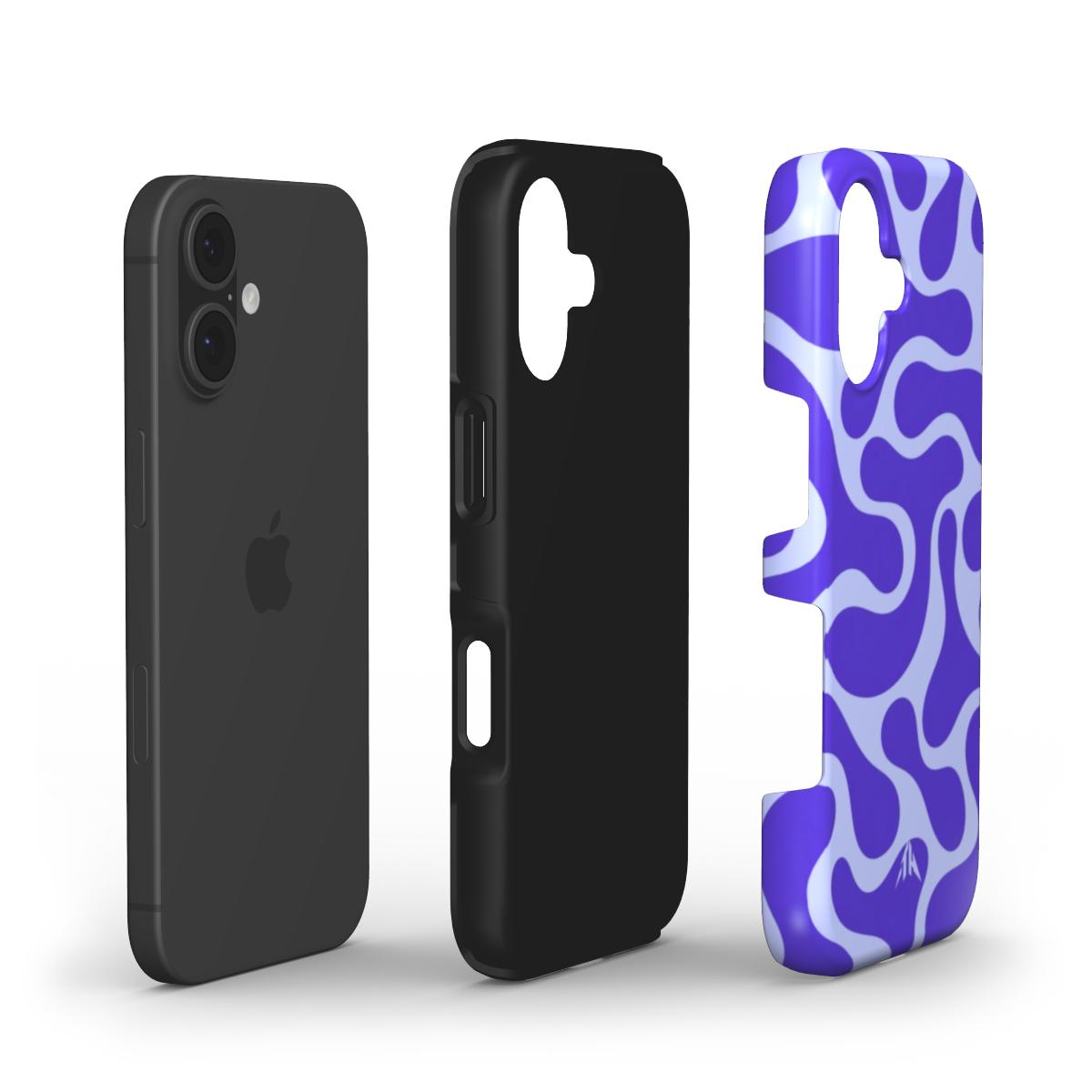 Stossfeste Handyhülle Retro-Wellen Blau für iPhone 17 – Aufbau mit zwei Schutzschichten, Muster in Blau und Helllila