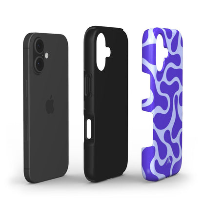 Stossfeste Handyhülle Retro-Wellen Blau für iPhone 17 – Aufbau mit zwei Schutzschichten, Muster in Blau und Helllila
