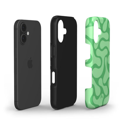 Stossfeste Handyhülle Retro-Wellen Grün für iPhone 17 – Aufbau mit zwei Schutzschichten, Muster in Grün und Mint