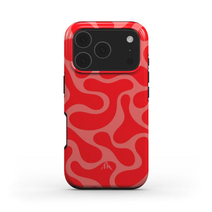 MagSafe Handyhülle Retro-Wellen Rot für iPhone 17 Pro – Rückansicht, Muster in Rot und Koralle