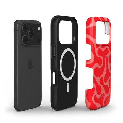 MagSafe Handyhülle Retro-Wellen Rot für iPhone 17 Pro – Aufbau mit zwei Schutzschichten, Muster in Rot und Koralle