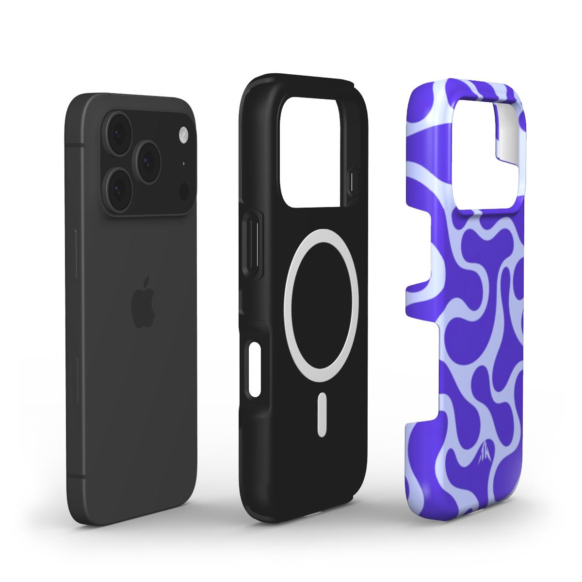 MagSafe Handyhülle Retro-Wellen Blau für iPhone 17 Pro – Aufbau mit zwei Schutzschichten, Muster in Blau und Helllila