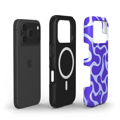MagSafe Handyhülle Retro-Wellen Blau für iPhone 17 Pro – Aufbau mit zwei Schutzschichten, Muster in Blau und Helllila
