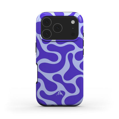 MagSafe Handyhülle Retro-Wellen Blau für iPhone 17 Pro – Rückansicht, Muster in Blau und Helllila
