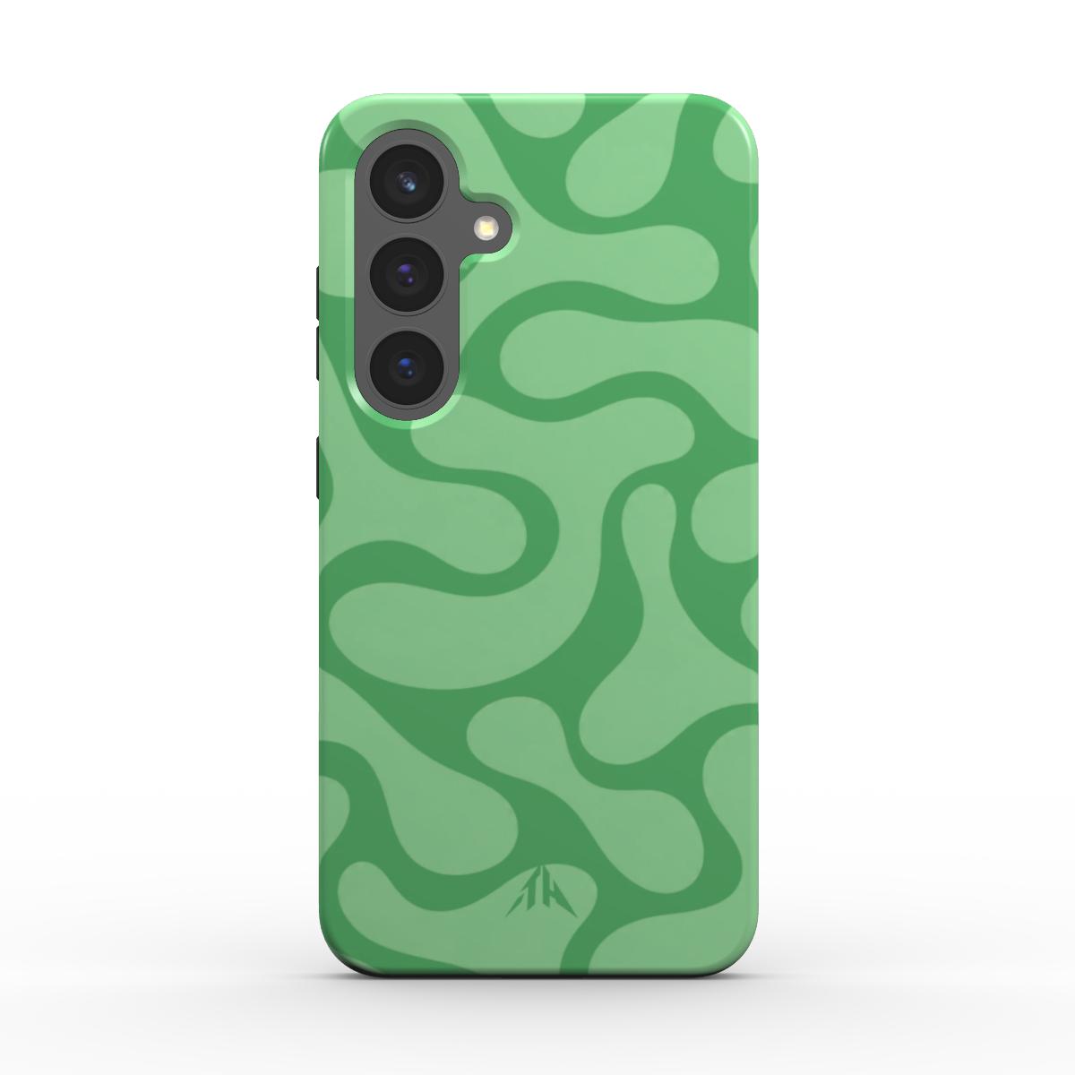 Magnetische Handyhülle Retro-Wellen Grün für Samsung Galaxy S25 – Rückansicht, Muster in Grün und Mint