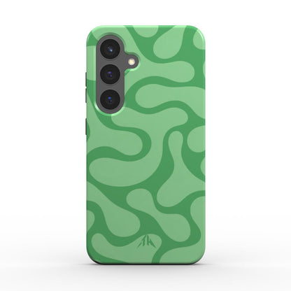 Magnetische Handyhülle Retro-Wellen Grün für Samsung Galaxy S25 – Rückansicht, Muster in Grün und Mint