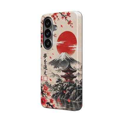 Magnetische Handyhülle „Sakura-Sonne“ mit Japan-Motiv, roter Sonne und Blüten – Produktansicht 2