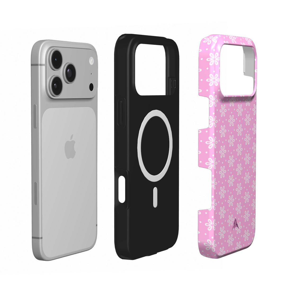MagSafe Handyhülle „Blütenzauber Rosa“ mit feinem Blumenmuster in Rosa – Produktansicht 3