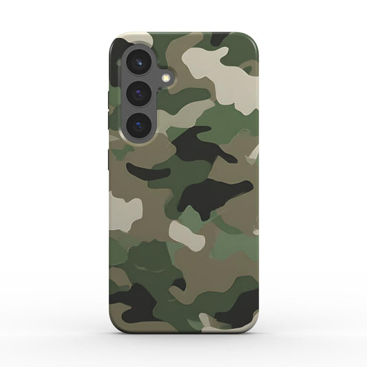 Rueckansicht der robusten Camo Desert Woodland Handyhuelle mit praezisen Kameraausschnitten und farbechtem Druck.