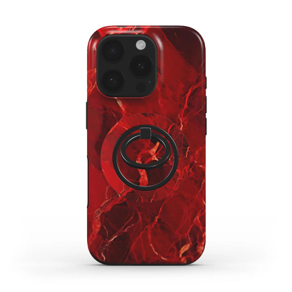 Roter Marmor Ringhalter auf passender MagSafe Handyhülle